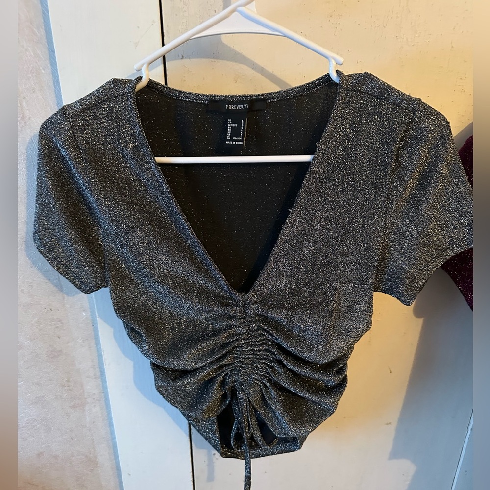 Black shimmery crop top